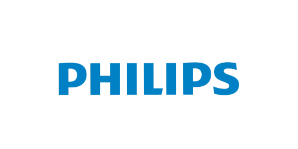 La imagen muestra el logotipo de Philips. La palabra "PHILIPS" está escrita en letras mayúsculas sans-serif, azules, negritas, sobre un fondo transparente, lo que representa el compromiso de la marca con las Relaciones Institucionales.