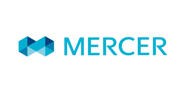 La imagen muestra el logotipo de Mercer, que presenta una forma geométrica estilizada formada por polígonos azules y cian, seguida de la palabra "MERCER" en letras mayúsculas, también en azul. La experiencia de Mercer abarca áreas que incluyen Comunicaciones Corporativas, lo que garantiza una presencia de marca sólida y cohesiva.