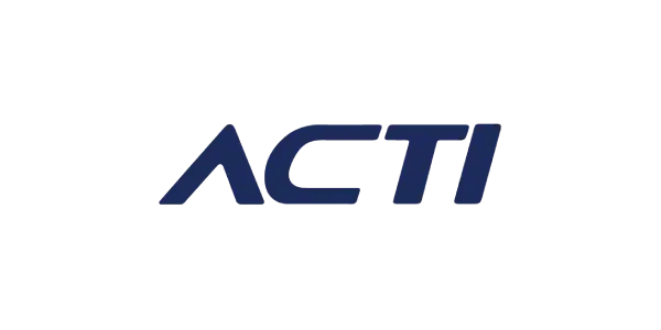 La imagen presenta el logo de ACTI, escrito en letras azules estilizadas sobre un fondo transparente. La "A" y la "T" tienen un diseño único e inclinado, dándole al logo una apariencia moderna y dinámica, ideal para empresas enfocadas en Comunicación de Crisis.